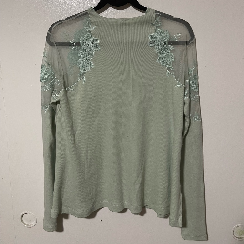 Free people mint long sleeve top lace arm - Picture 6 of 7